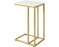 C-vorm bijzettafel - Laptop tafel - Koffie drinken - Stabiel metalen frame - 60 cm hoog - Wit marmerlook