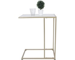 C-vorm Bijzettafel met Gouden Metalen Frame - Salontafel Sofa Tafel - Nachtkastje Bed Tafel Laptop Tafel - Verzorgingstafel voor Slaapkamer Woonkamer - 48x61x30cm
