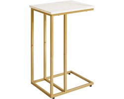 C-vorm bijzettafel - Nachtkastje laptoptafel - Ruimtebesparend wonen - Stabiel metalen frame - 60 cm hoog - Wit marmer goud
