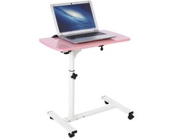 C-vorm bijzettafel - Roltafel laptoptafel - Bank snacktafel - Met opbergmand - 62-88 cm hoogte - Roze