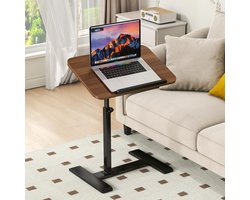 C-vorm, in hoogte verstelbaar, 360 graden draaibaar, laptopstandaard, sofa, bijzettafel, mobiele salontafel hout, kleine tafel (walnoot)
