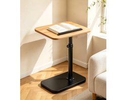 C vormig tv dienblad bijzettafel voor de woonkamer eenvoudige natuurhoutkleur houten tafel met zwart frame geschikt voor bij de bank in hoogte verstelbaar tv-dienblad draaibare bijzettafel kan ook gebruikt worden als eettafel of computerbureau