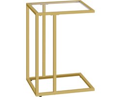 C-vormige bijzettafel, gouden glazen bijzettafel, onder banktafel, kleine koffiesnacktafel voor kleine ruimte, bank bijzettafel, laptoptafel met metalen frame, nachtkastje, woonkamer, goud