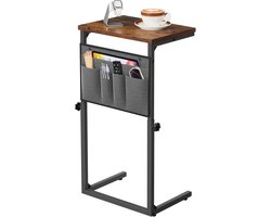 C-vormige bijzettafel, in hoogte verstelbaar 50-75 cm, salontafel, salontafel met 5 Oxford stoffen zakken, voor woonkamer, slaapkamer, badkamer, vintage bruin en zwart