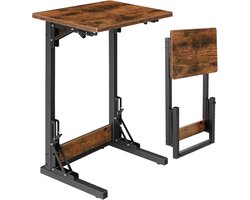 C-vormige bijzettafel, inklapbare bijzettafel, tv-dienblad, onder de bank verschuifbaar, draagbare salontafel voor woonkamer en slaapkamer, vintage bruin en zwart