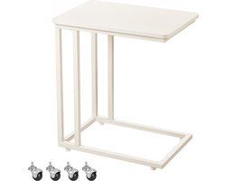 C-vormige bijzettafel met wielen - Wit - Roltafel - Spaanplaat en staal - 35x50x60cm - Veelzijdig en ruimtebesparend ontwerp
