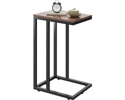 C-vormige bijzettafel, vervaardigd met een massief metalen frame en een open opbergontwerp, slanke structuur, perfect voor kleine ruimtes, ideaal voor de woonkamer en slaapkamer, bruin