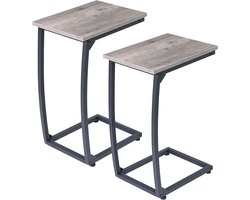 C-vormige bijzettafels set van 2 – Gebogen poten, multifunctioneel als TV-tablet of bijzettafel voor woonkamer en slaapkamer, ivoorkleurig