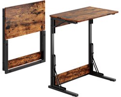C-vormige inklapbare bijzettafel 2-delig - Met metalen frame en verstelbare voetjes - Geschikt voor woonkamer, slaapkamer, kantoor - Als tv-tafeltje te gebruiken - Afmetingen 60x37x71 cm - Kleur bruin