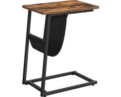 C-vormige salontafel, 50 x 35 x 62 cm, laptoptafel met stoffen tas, voor woonkamer, slaapkamer, industrieel ontwerp, vintage bruin-zwart LET351B01