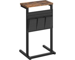 C-vormige tafel met 4 stoffen vakken voor kleine ruimtes - Bijzettafel, salontafel, nachtkastje - Vintage bruin en zwart