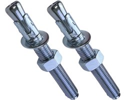 - C54078 - set van 2 bouten ankerschroef boutanker lange schroefdraad, spreidpluggen - M20 x 160 mm - van verzinkt staal - voor beton, steen, massief materiaal