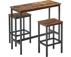 c90 - eetset, bartafelset, hoge tafel (100 x 40 x 90 cm) met 2 barkrukken (elk 30 x 40 x 65 cm), metalen frame, industrieel ontwerp, voor eetkamer, woonkamer, vintage bruin-zwart LBT218B01