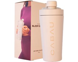 Cabau Lifestyle - Bloom Thermos Shaker - Beige - Langdurig koud & warm - 600 ml - Fijne drinktuit en stevige dop - Hoogwaardige RVS Shaker - Dubbelwandig - Thermo Shakebeker