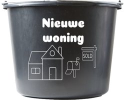 Cadeau emmer – 12 liter – zwart – met tekst: Nieuwe woning