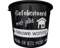 Cadeau Emmer - Gefeliciteerd Nieuwe Woning - 12 liter - zwart - cadeau - geschenk - gift - kado - housewarming