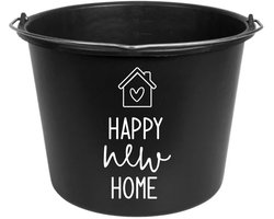 Cadeau emmer | Happy new home - housewarming - nieuwe woning - 12 liter - emmer - schoonmaak emmer - cadeau - gift - kado - geschenk - zwart