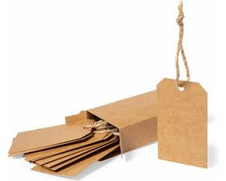 Cadeau tags - labels - kraftpapier/karton aan touwtjes - 30x stuks - 5x9 cm - kado etiketten
