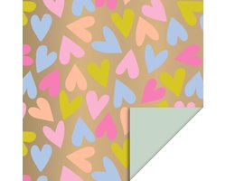 Cadeaupapier 70 cm - Big Hearts Gold Happy - Pistache