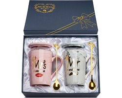 Cadeaus Koppels, 2koffiemok Paar Geschenkmokken Keramiek Marmer 400ml, Cadeau voor valentijn, (Mr & Mrs)