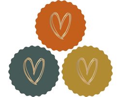 Cadeaustickers - 24 stuks - House of Products - Geel - Cognac - Groen - Sluitstickers - 55mm - Multi Heart Gold Bright -