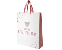 Cadeautas Groot L A4 - Baby Meisje Roze - Cadeauzak "Welcome beautiful Baby" - 27x32x8cm