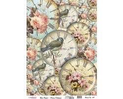 Cadence Rijst Decoupage Papier 149 30x42 cm Vogel Klokken