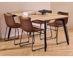 Cadiz eethoek tafel met 4 stoelen PU kunstleer natuur, cognac.