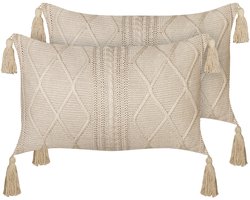 CAESIA - Sierkussen set van 2 - Beige - 30 x 50 cm - Katoen