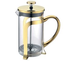 Cafetiere - Glazen Koffiezetapparaat met Vergulde Metalen Decor – 600 ml | 9x9x18 cm