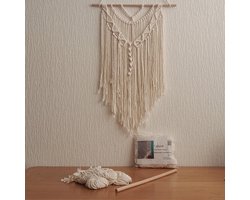 Cafuné Macramé Pakket – DIY Boho Wandkleed Ecru 50×75 cm – Compleet Knutselpakket Volwassenen – Cadeau Idee – Wanddecoratie Katoen