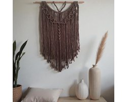 Cafuné Macramé Wandkleed – Handgeknoopt Boho Muurkleed Taupe 50×75 cm – Ibiza Stijl Wanddecoratie – Origineel Cadeau – Housewarming, Sinterklaas & Kerst