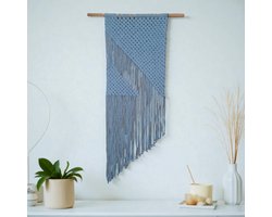 Cafuné Premium Macramé Pakket – DIY Wandkleed Maken – Compleet Knutselpakket – Inclusief Instructievideo – 3mm Macramé Garen – Lichtblauw – 50cm Houten Stok – Ca. 80cm Lang