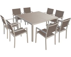 CAGLIARI taupe textilene tuinset 8 zitplaatsen - taupe aluminium