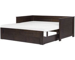 CAHORS - Onderschuifbed - Donkerbruin - 90 x 200 cm - Rubberhout