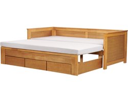 CAHORS - Onderschuifbed - Lichthout - 90 x 200 cm - Rubberhout