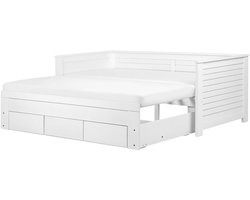 CAHORS - Onderschuifbed - Wit - 90 x 200 cm - Rubberhout