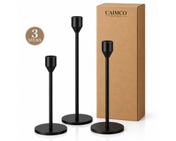 Caimco Kandelaars Zwart – Set van 3 – Metalen Kaarsenhouders – 23, 28 & 33 cm – RVS – Kandelaar voor Dinerkaarsen – Woondecoratie