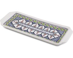 Cake schaal Azis serveerschaal handgemaakt 35 x 14 cm groen oranje | CP.AZ.30 | Dishes & Deco