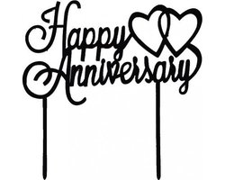 Cake - Taart Topper Happy Anniversary Zwart. Taartdecoratie. Tasty Me.