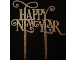 Cake - Taart Topper Happy New Year Rose Goud. Taartdecoratie. Tasty Me.
