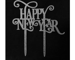 Cake - Taart Topper Happy New Year Zilver. Taartdecoratie. Taartdecoratie. Tasty Me.