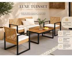 Calciano 4-delige tuinset, natuurlijke beige en zwarte rotanlook