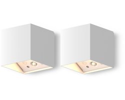 Calex Falerna Wandlamp - 2 Stuks - Buitenlamp met Bewegingssensor - Up en Down Tuinverlichting - Dimbaar - Oplaadbaar - Wit