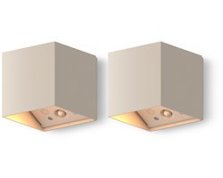 Calex Falerna Wandlamp - 2 Stuks - Buitenlamp met Bewegingssensor - Up en Down Tuinverlichting - Dimbaar - Oplaadbaar - Zand