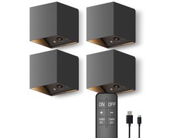 Calex Falerna Wandlamp - 4 Stuks - Oplaadbaar - Up en Down Tuinverlichting - Indirect Licht - Dimbaar - Zwart