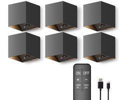 Calex Falerna Wandlamp - 6 Stuks - Oplaadbaar - Up en Down Tuinverlichting - Indirect Licht - Dimbaar - Zwart