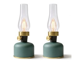 Calex Lavinio Oplaadbare Tafellamp - 2 Stuks - Draadloos - LED Olielamp - Camping Lamp - Binnen en Buiten - Warm Wit Licht - Dimbaar - Groen