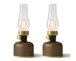Calex Lavinio Oplaadbare Tafellamp - 2 Stuks - Draadloos - LED Olielamp - Camping Lamp - Binnen en Buiten - Warm Wit Licht - Dimbaar -Mocha