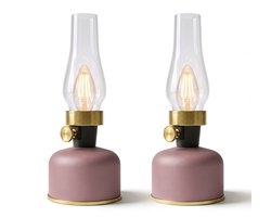 Calex Lavinio Oplaadbare Tafellamp - 2 Stuks - Draadloos - LED Olielamp - Camping Lamp - Binnen en Buiten - Warm Wit Licht - Dimbaar - Rose